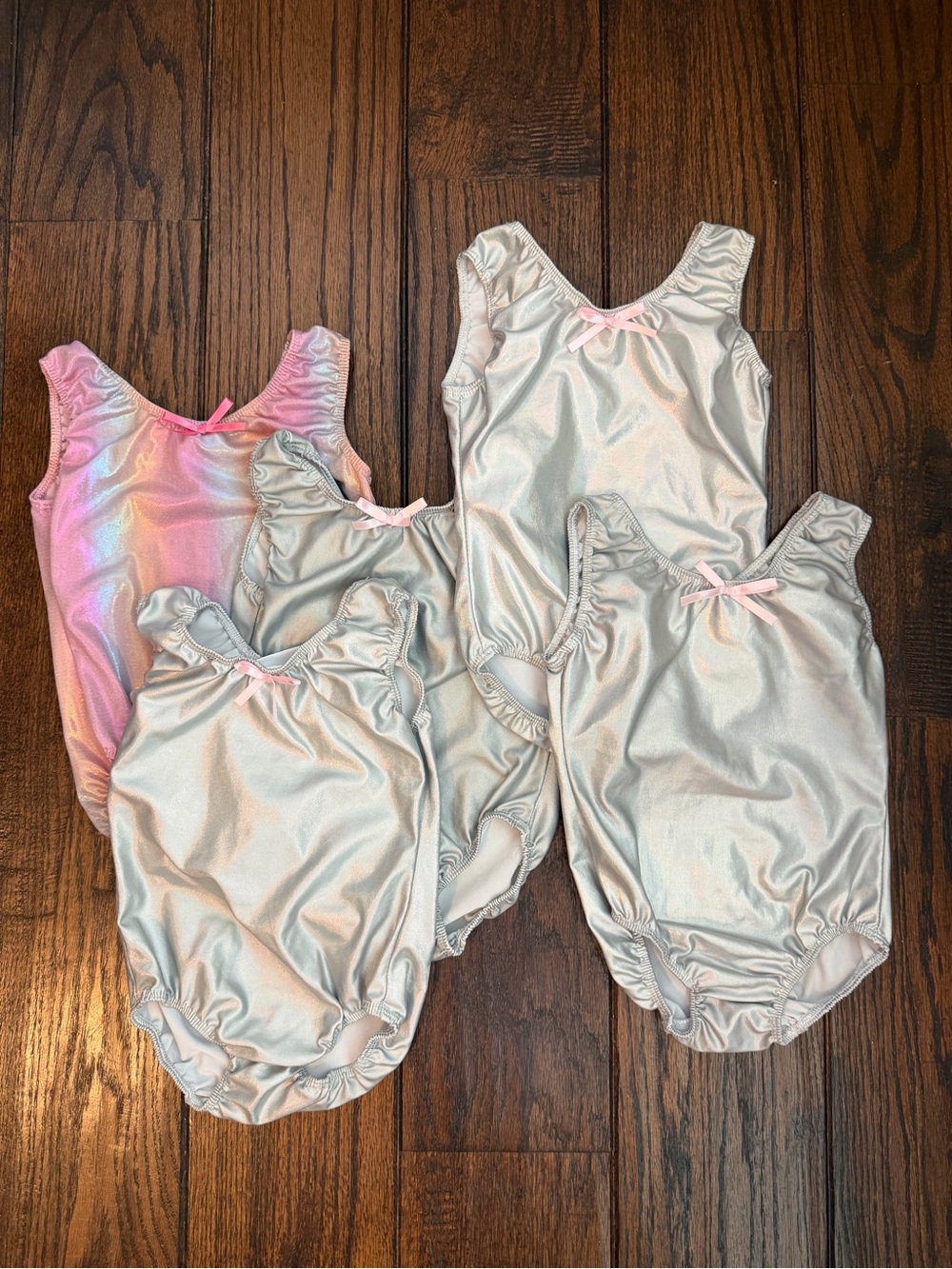 Girls' Shimmery Light Gray/Pink Dance Leotard Bundle with Pink Bow Detail
